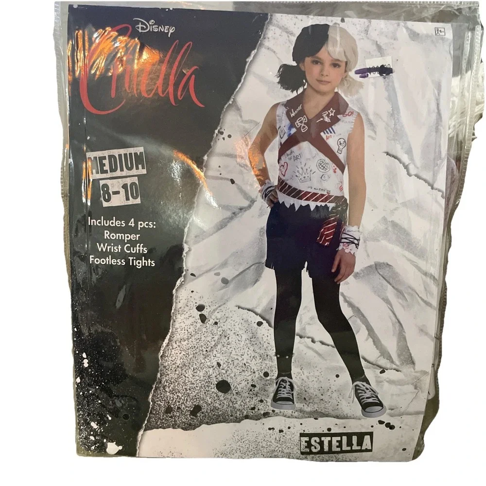Disney Cruella's Estella Medium‎ 8-10 4pcs 101 dalmatians Costume with Tights